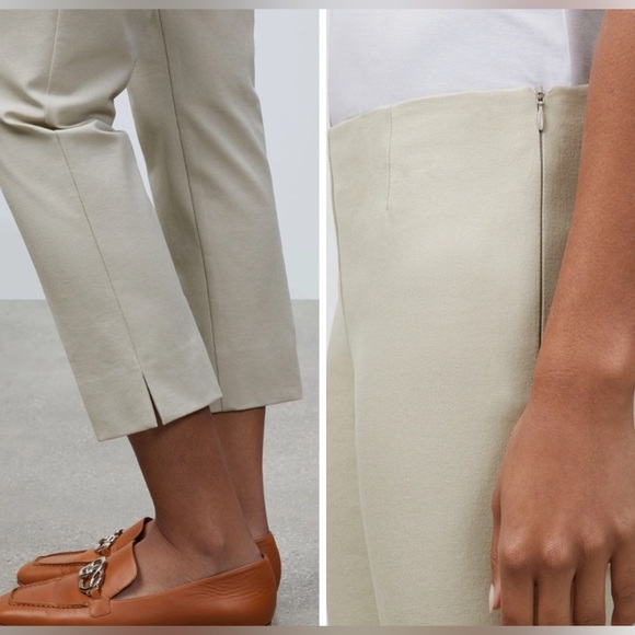 Lafayette 148 Cropped Bleecker Pant Beige Stretch Cotton Trouser Women's Size 14 - Picture 2 of 13